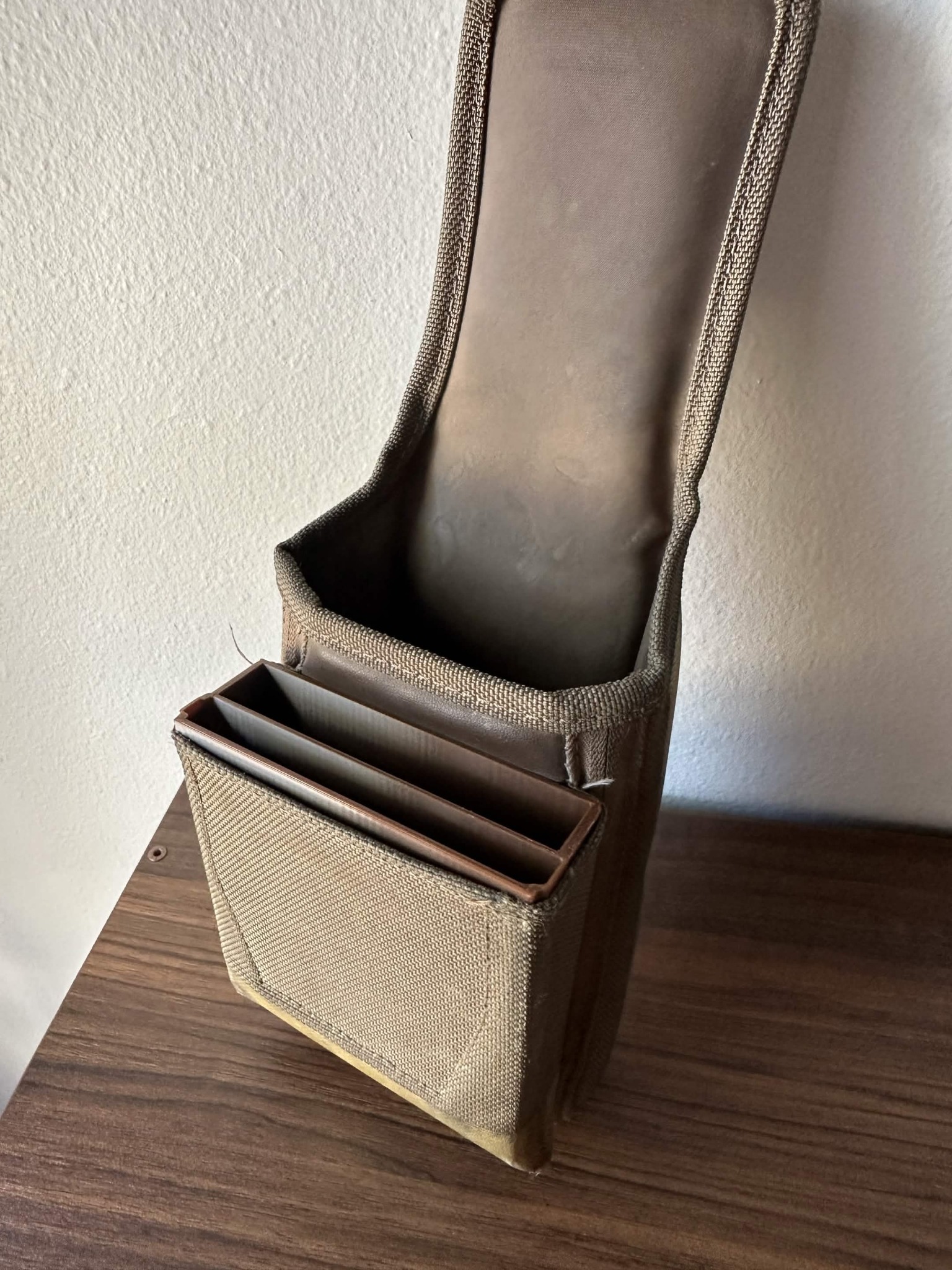 Big Phone organizer installed in the standard brown pouch