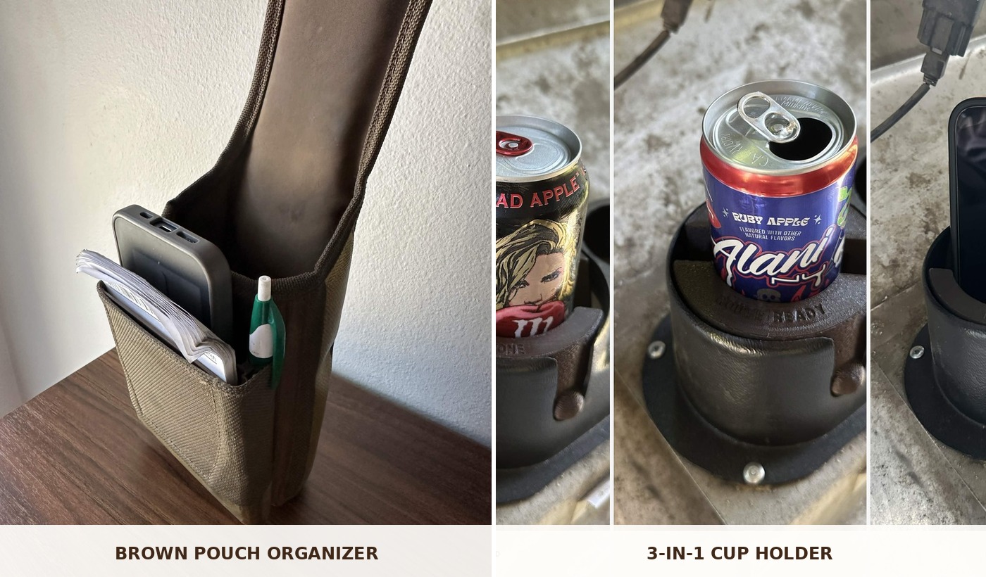 Brown Pouch Organizer + 3-in-1 Reversable Cup Holder